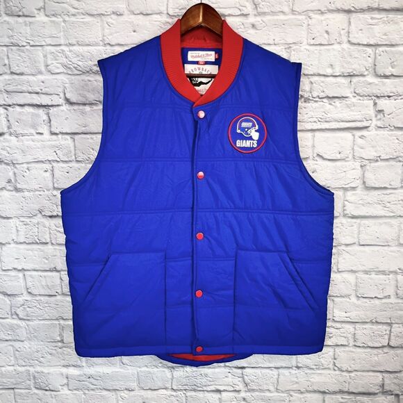 Mitchell & Ness Mens Blue Red NFL New York Giants Vest Puffer Jacket Size‎ 2XL